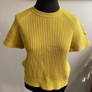Theory cropped ribbed short sleeve yellow sweater